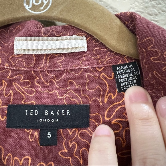 Ted Baker Men 5 US L Chaplin Coral Print 100% Linen Short Sleeve Button-Up Shirt - Picture 3 of 10